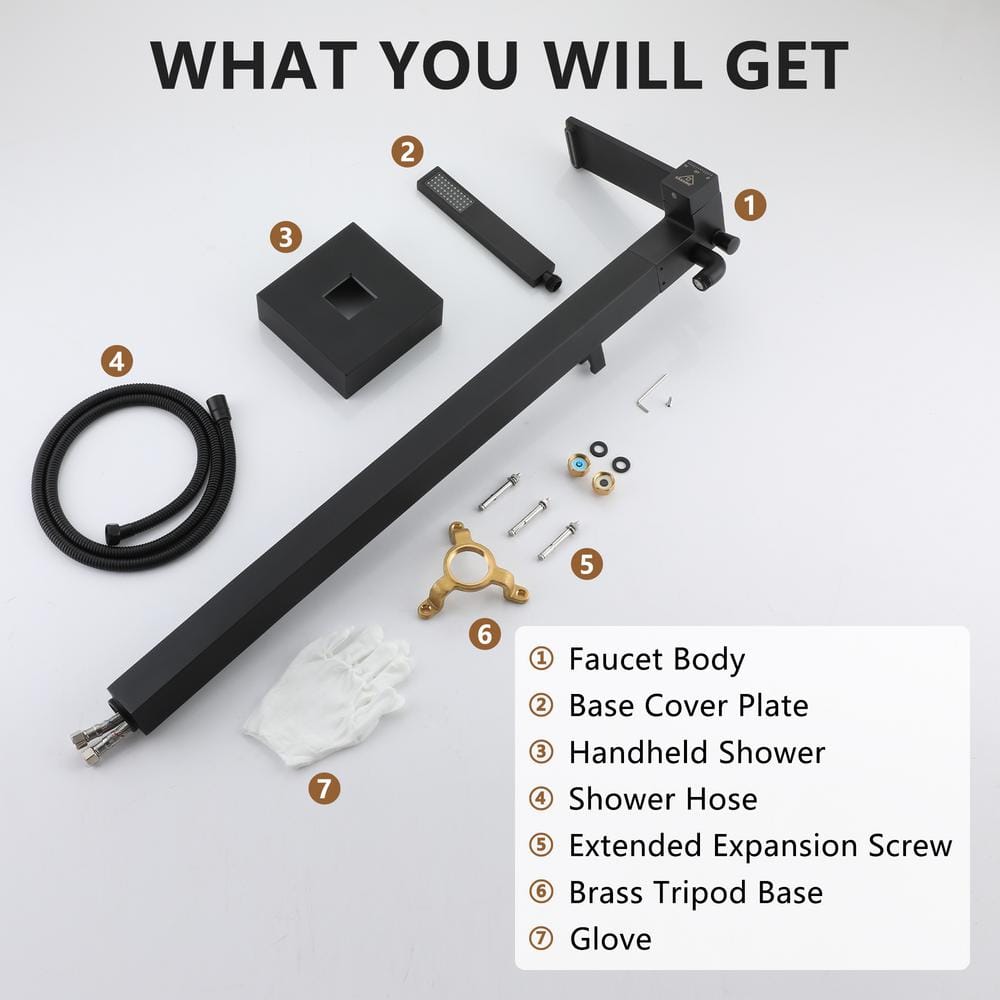 Matte Black Brass Freestanding Bathtub Faucet with Handshower