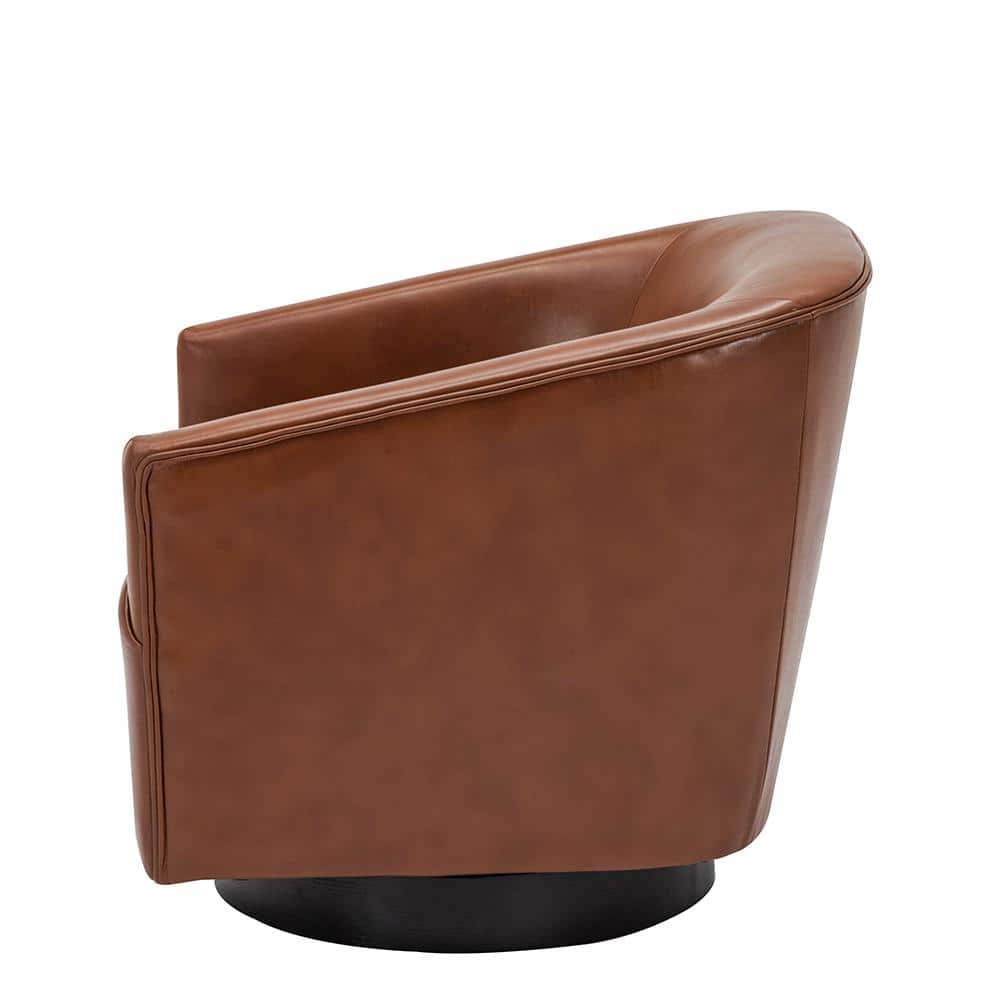 Gaven Black Faux Leather Swivel Barrel Chair with Wood Base
