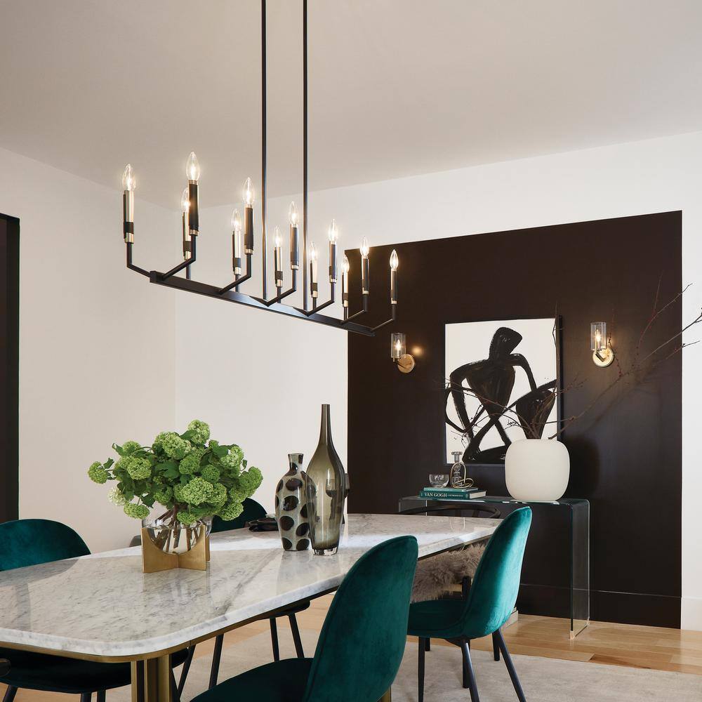 Elegant Black 12-Light Taper Candle Chandelier with Faux Leather Accents