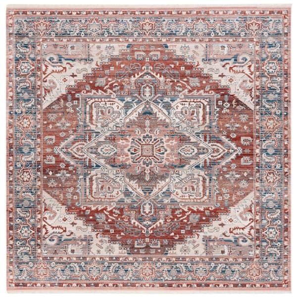 Vintage Persian 7 ft. x 7 ft. Rust/Navy Ornate Distressed Square Area Rug