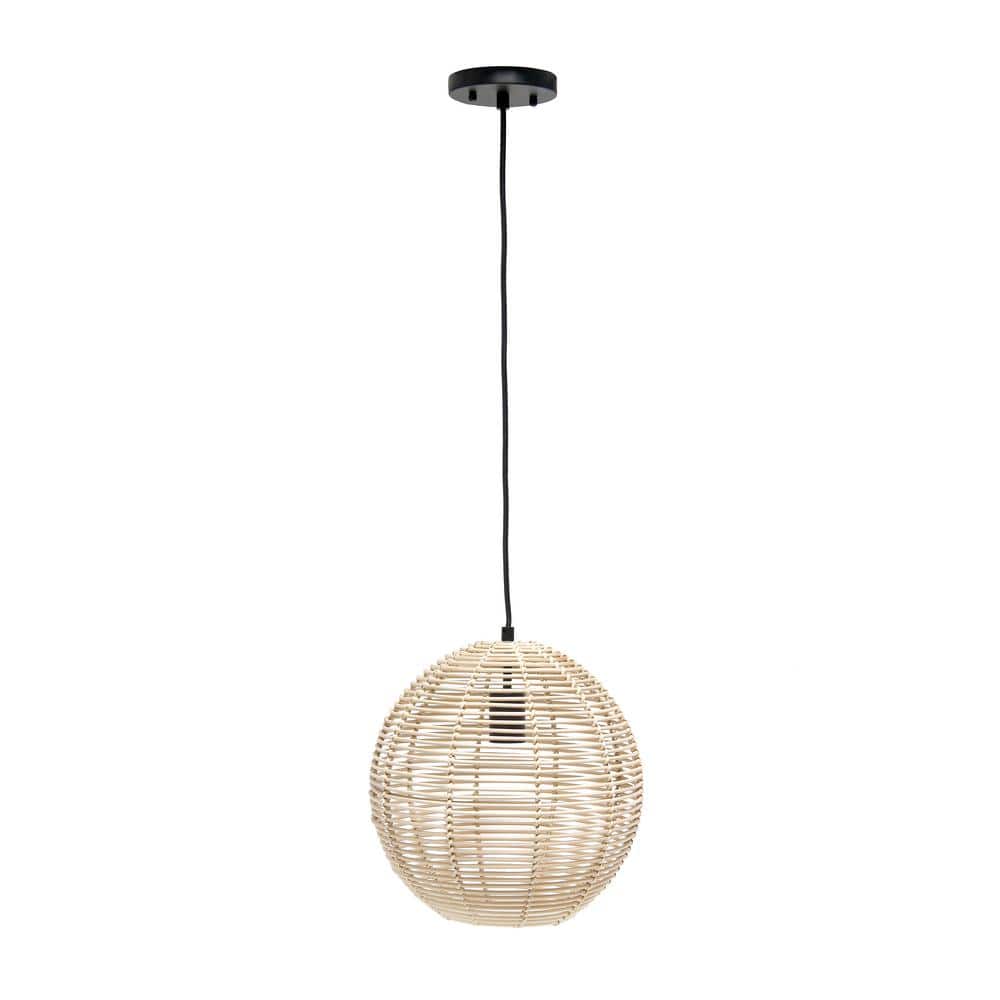 Natural Rattan Globe Pendant Ceiling Light with Brass Canopy