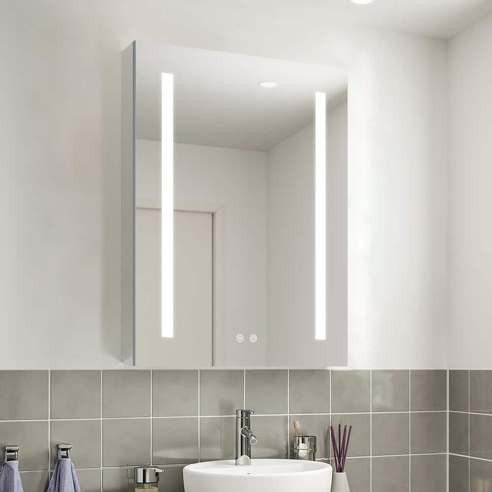 24 in. W x 30 in. H Rectangular Silver Aluminum Surface Mount Dimmable LED Medicine Cabinet with Mirror (Right Open) -  FORCLOVER, MEAM-VI2430R