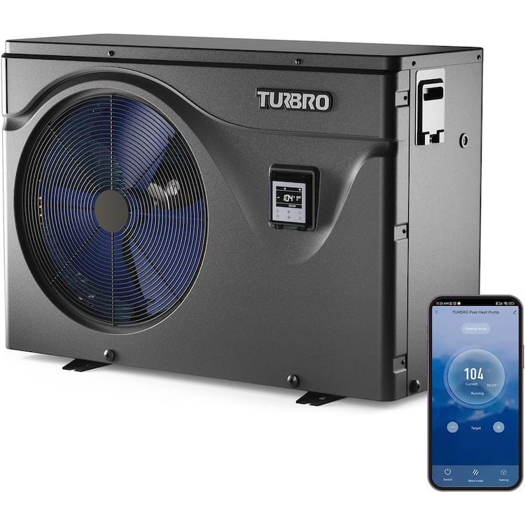 TURBRO 75,000 BTU Inverter Swimming Pool Heat Pump for Above and In Ground Pools and Spas, All Electric Heater, Beluga B75V