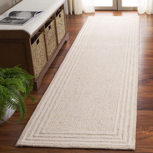 Ebony 2 ft. x 9 ft. Gray/Ivory Solid Striped Border Runner Rug