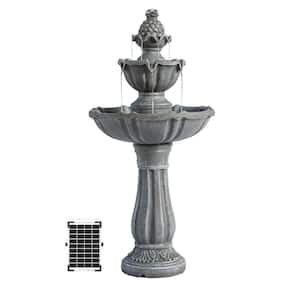 36.2 in. Solar 2-Tier Water Fountain, Grey Resin, Outdoor, with Solar Panel and Solar Pump for Home Garden Yard Decor
