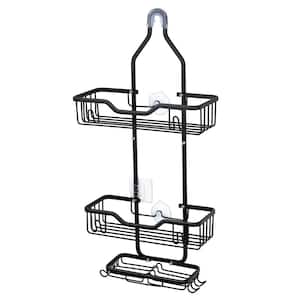 Bathroom Hanging Shower Caddy, Shower Organizer Shelves with 4-Hooks, Black