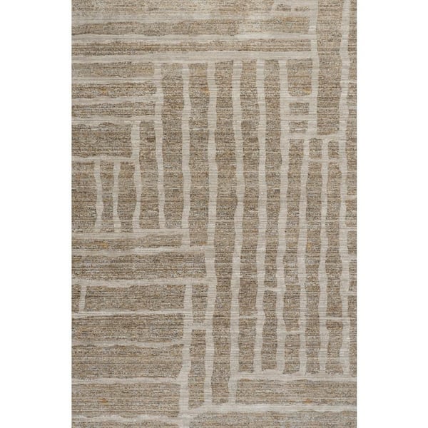 Auralisse Modern Woven Abstract Washable Beige 5 ft. x 8 ft. Outdoor Area Rug