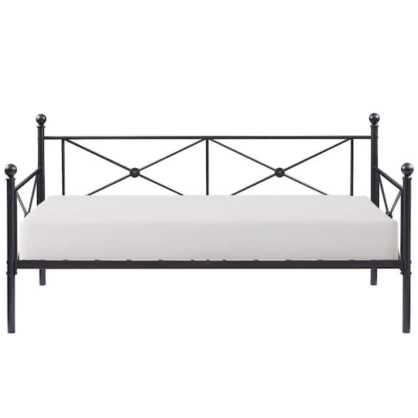 VECELO Classic Metal Daybed Frame Multifunctional Mattress Foundation/Bed Sofa with Headboard Twin Black