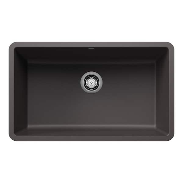 Blanco PRECIS Undermount Granite Composite 30 in. Single Bowl Kitchen Sink in Cinder