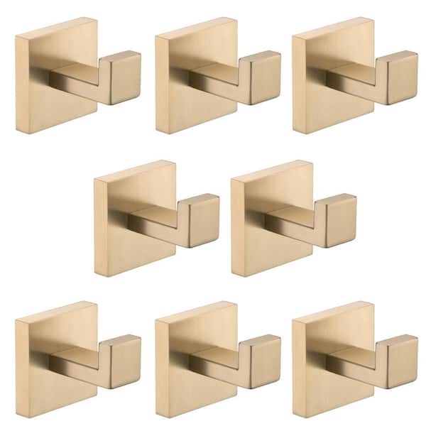 8-Piece Wall-Mounted Stainless Steel Bathroom Towel Hooks/Coat Hooks in Brushed Gold for Bathroom, Bedroom, Kitchen