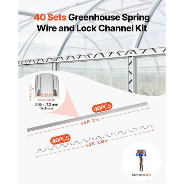VEVOR Greenhouse Spring Wire and Lock Channel, 40 Packs 0.4 in