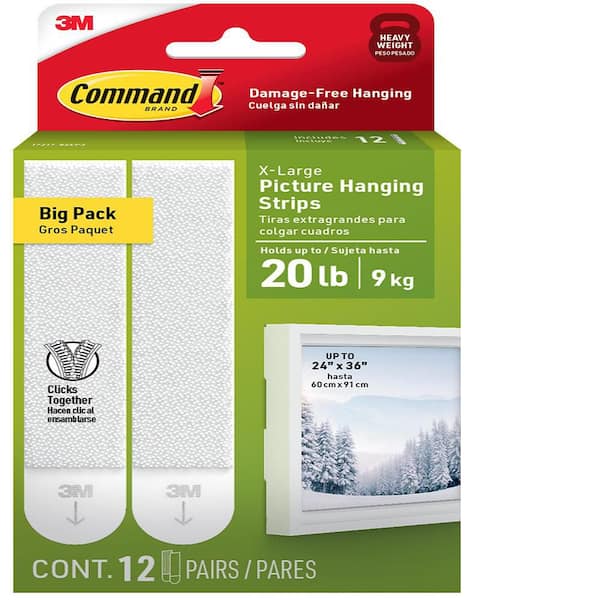 20 lb. White Picture Hanging Strips, 12 Pairs