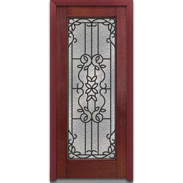 MMI Door 36 in. x 80 in. Mediterranean Left-Hand Full Lite Classic Stained Fiberglass Mahogany Prehung Front Door