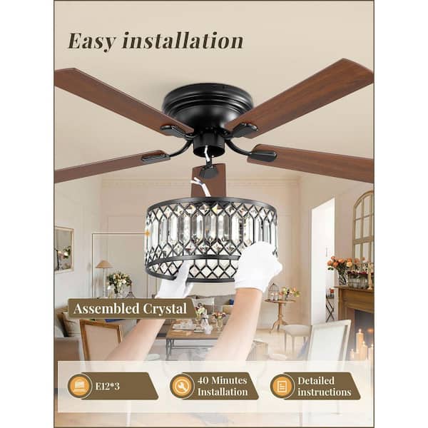 MOKSILED 56 in. Black Indoor Flush Mount Crystal Farmhouse