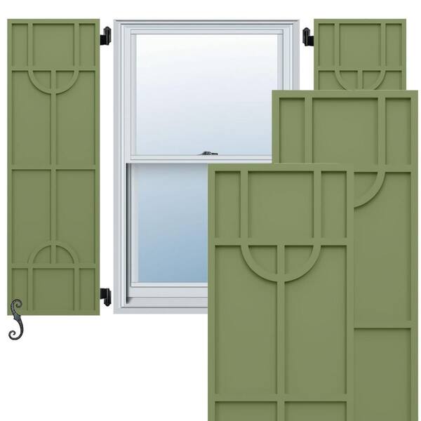 Ekena Millwork EnduraCore Nordic Modern Style 12-in W x 26-in H Raised Panel Composite Shutters Pair in Moss Green
