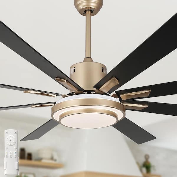 Nimbella 72 in. Indoor Gold Downrod Standard Modern Ceiling Fan with Light and Remote, DC Motor Caged Ceiling Fan