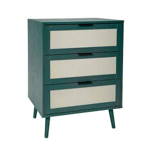 23.6 in. W x 15.4 in. D x 30.5 in. H Dark Green Linen Cabinet with 3-Engineered Rattan Drawers