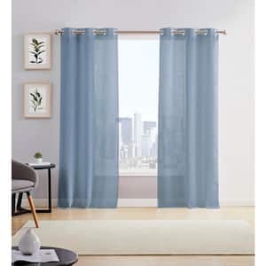 River Blue Linen Grommet Sheer Curtain - 38 in. W x 96 in. L (Set of 2)