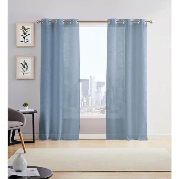 Dainty Home River Blue Solid Grommet Sheer Curtain - 38 in. W x 84 in. L (Set of 2)