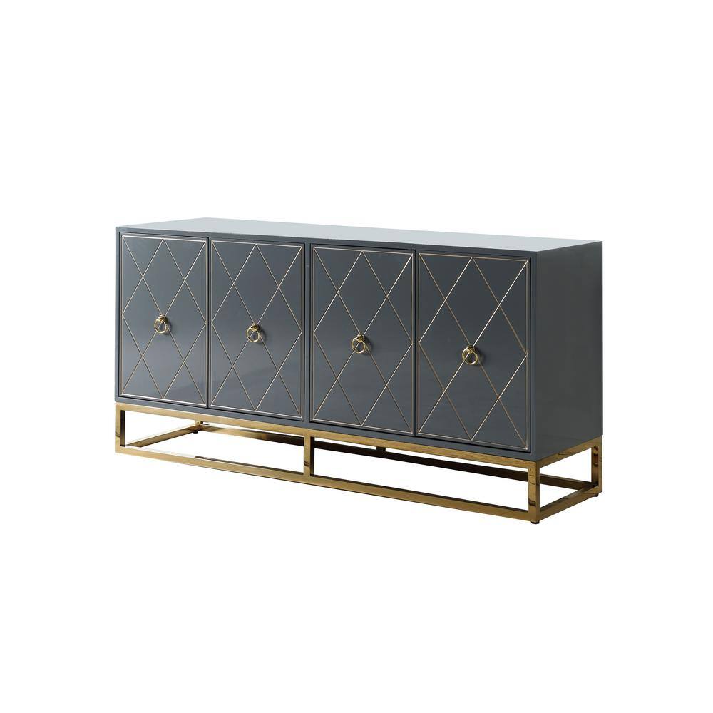 Gray and Gold 64" Modern Sideboard with Lacquer Finish