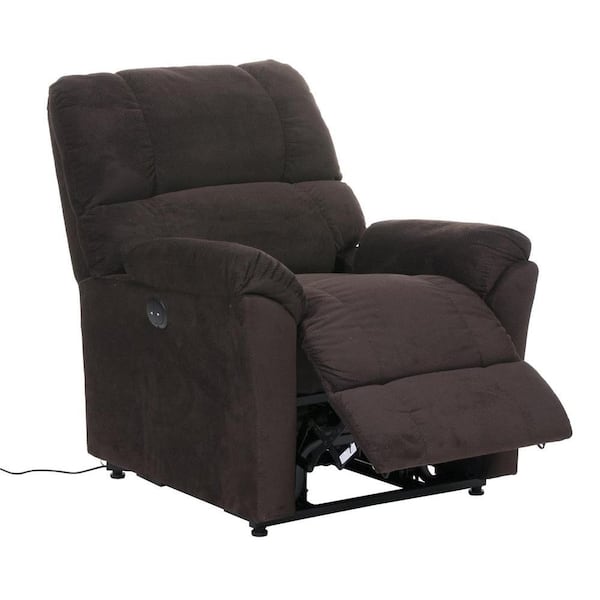 PRI Klana Warm Fabric Power Recline Lift Comfort Chair with Storage Pocket in Chocolate Brown