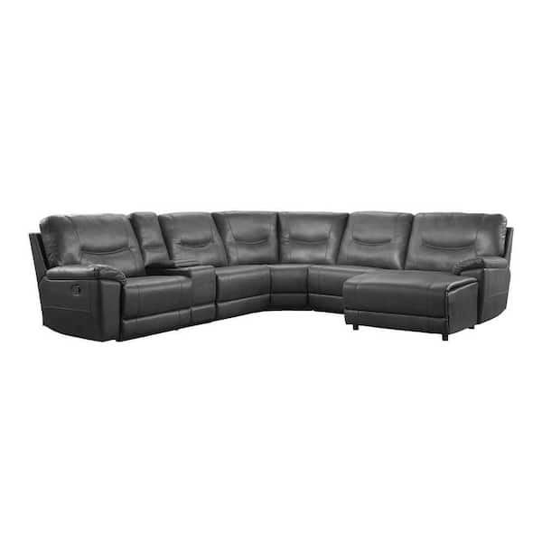 EVERGLADE HOME Percy 126 in. W Pillow Top Arm 6-Piece Faux Leather U-Shaped  Sectional Sofa in Gray LX-8490GRY-6LR - The Home Depot