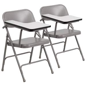 Metal Folding Tablet Arm Chairs in Beige (Set of 2)