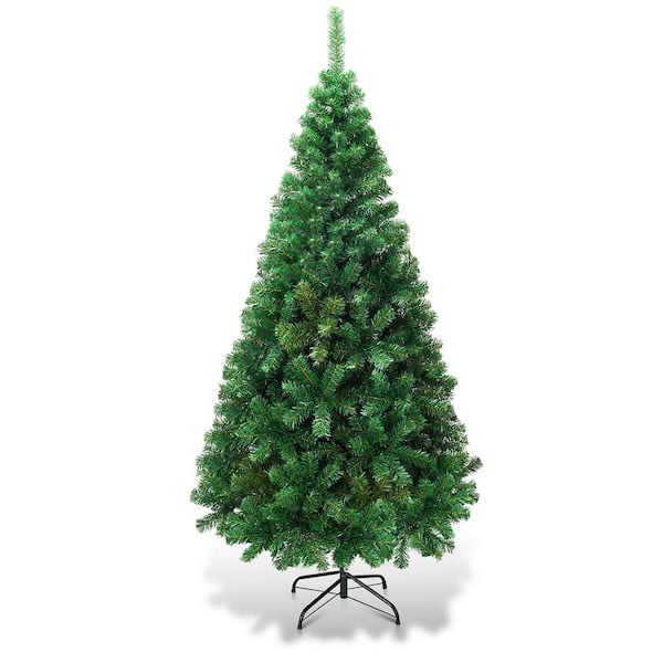 WELLFOR 5 ft. Green Unlit Full PVC Hinged Artificial Christmas Tree with Solid Metal Stand