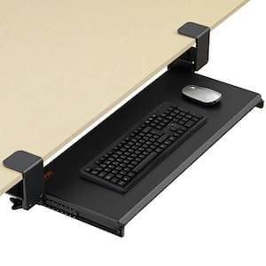 Pull Out Keyboard/Mouse Tray Under Desk with Sturdy No-Drill C Clamp Mount in Black for Typing at Home, Office Work