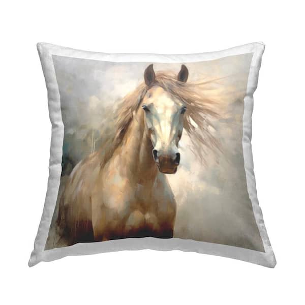 Stupell Industries Traditional Tan Horse Tan Print Polyester 18 in. x 18 in. Throw Pillow
