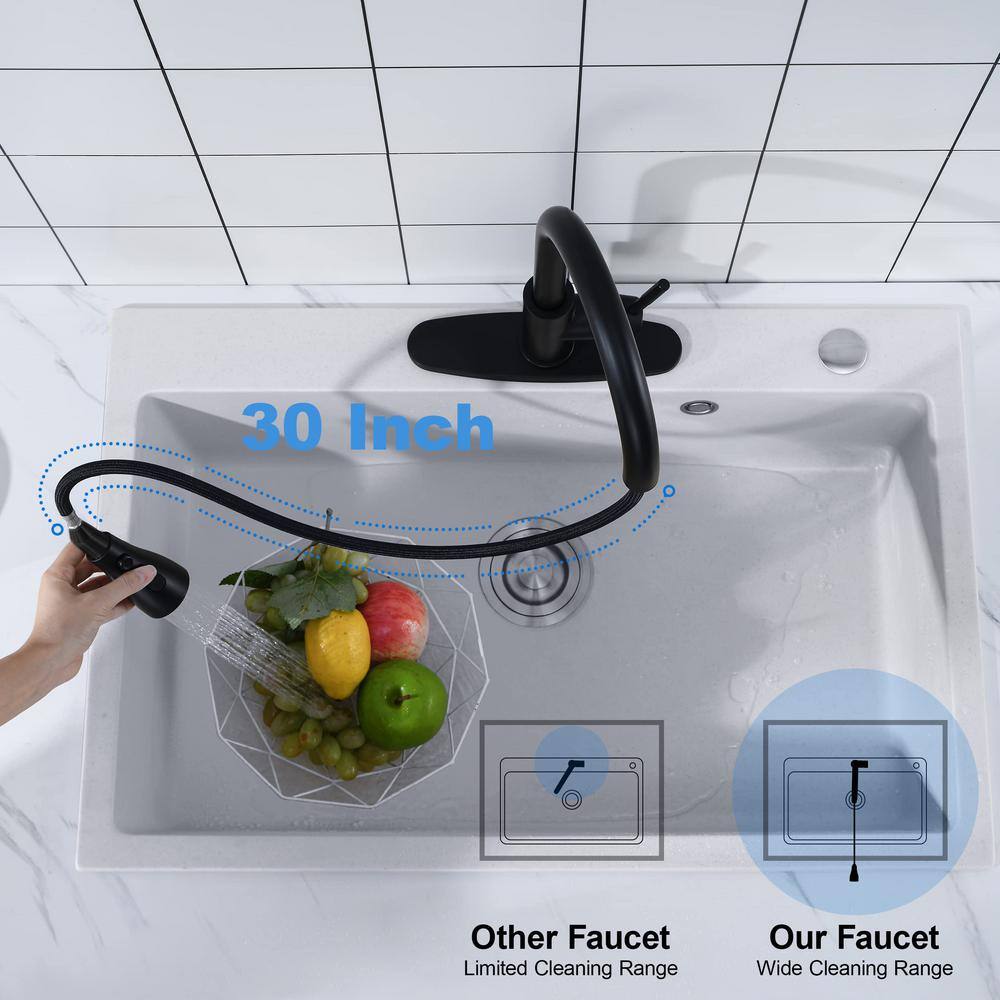 Matte Black Stainless Steel High-Arc Kitchen Faucet with Pull-out Spray
