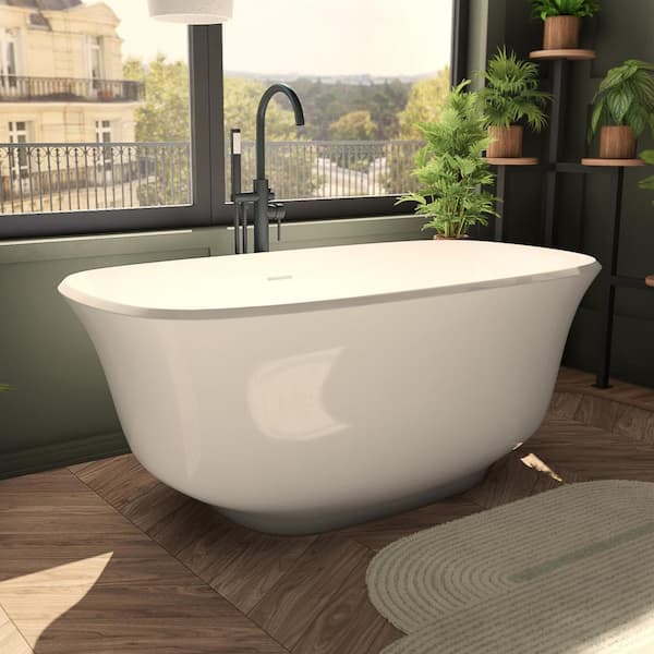Elegance 67 in. L x 31-1/4 in. W x 23-3/4 in. H Freestanding Soaking Acrylic Bathtub, White Drain