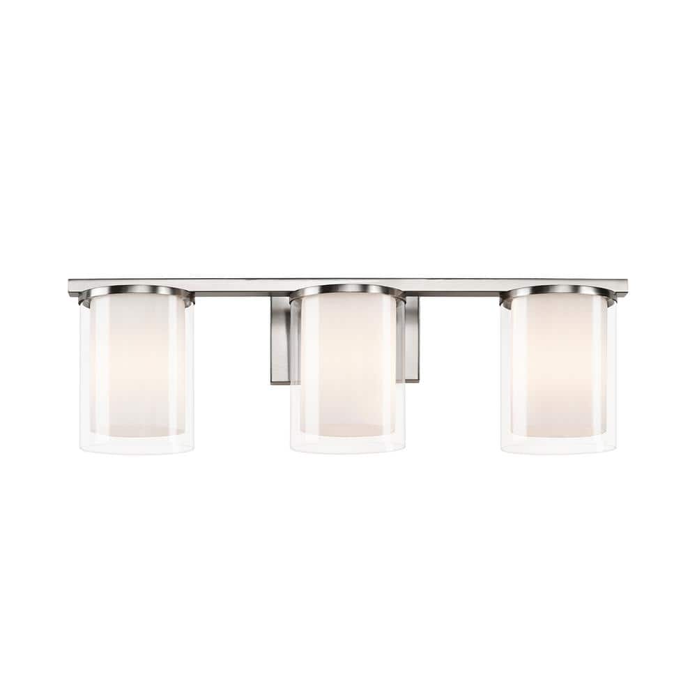 22.75 in. 3-Light Brushed Nickel Modern Vanity Light with Clear Glass and White Glass Dual Shades price history on PriceWatchPro