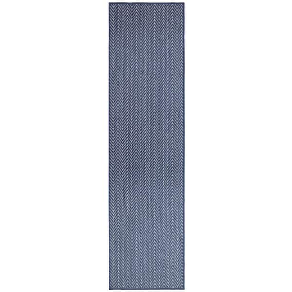 Nourison Horizon Navy 2 ft. x 8 ft. Indoor/Outdoor Geometric Contemporary Runner Area Rug