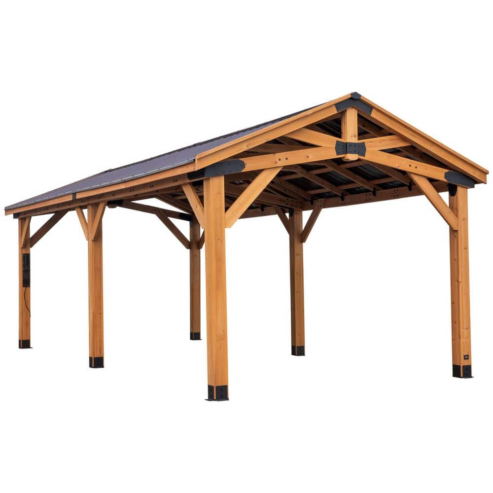 Norwood 24x12 Brown Cedar and Steel Carport Gazebo