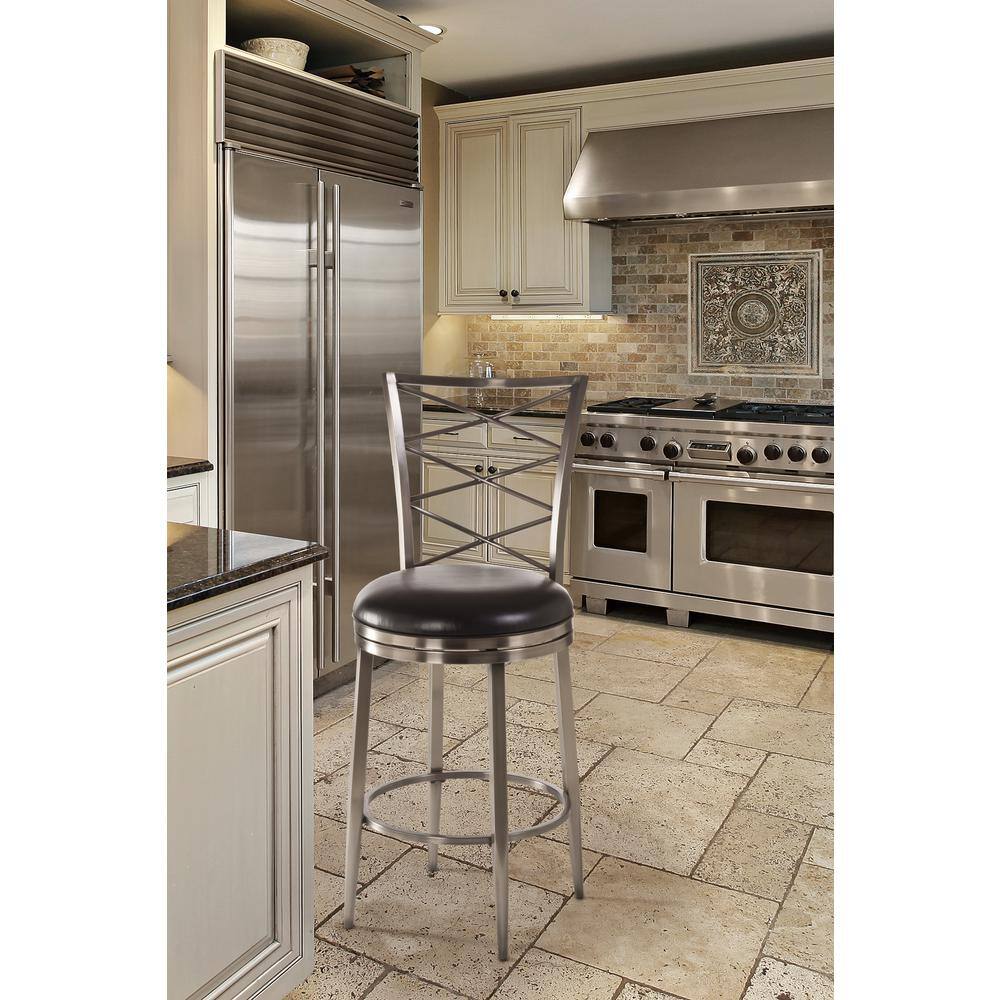 Harlow Antique Pewter 43.75" Metal Swivel Counter Stool with Black Vinyl Seat