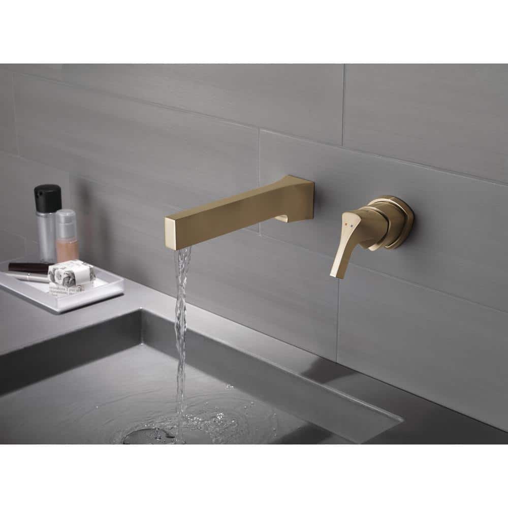 Zura Brushed Gold Wall-Mounted Lever Bathroom Faucet