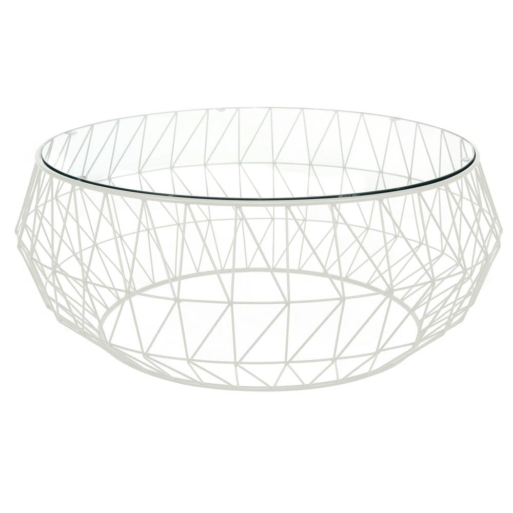 White Round Glass Top Coffee Table with Metal Base