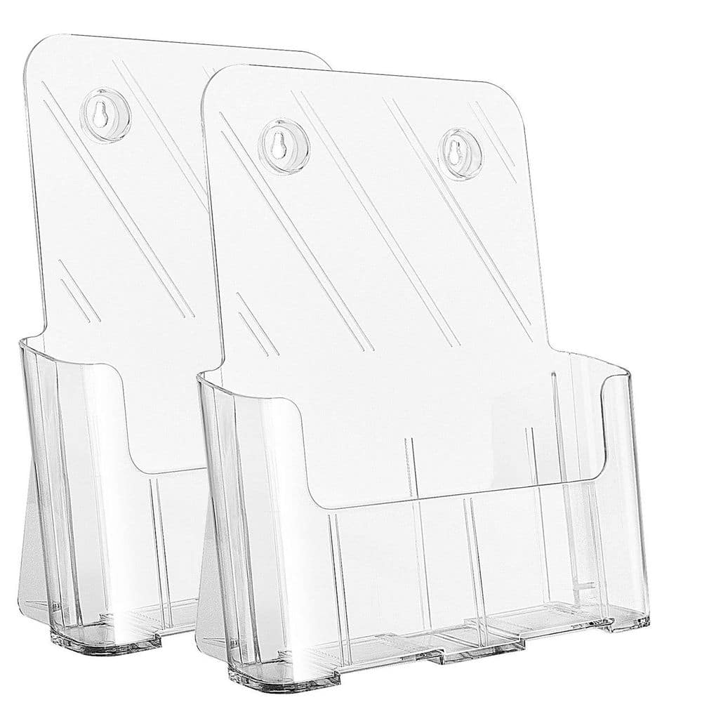 Clear 8.5 in. x 11 in. Plastic Freestanding Magazine Rack, Trifold Brochure