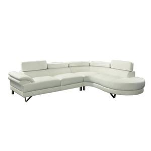 102 in. Bobkona 2-Piece Faux Leather L-Shaped Sectional Sofa with Adjustable Headrests in White