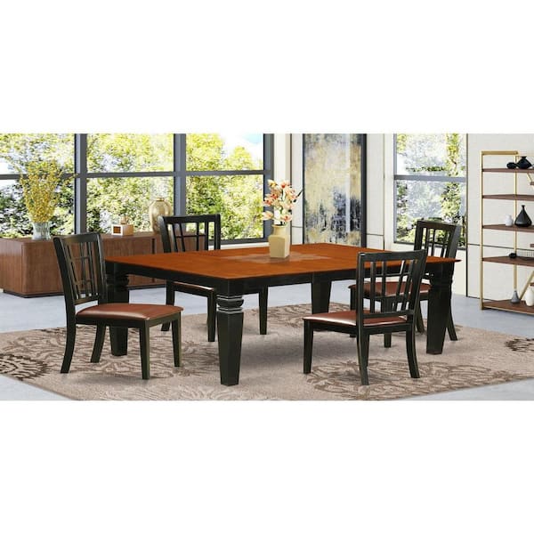 East West Furniture 5-Piece Black and Cherry Finish Solid Wood Top Dining table with 4 Chairs with Lattice Back