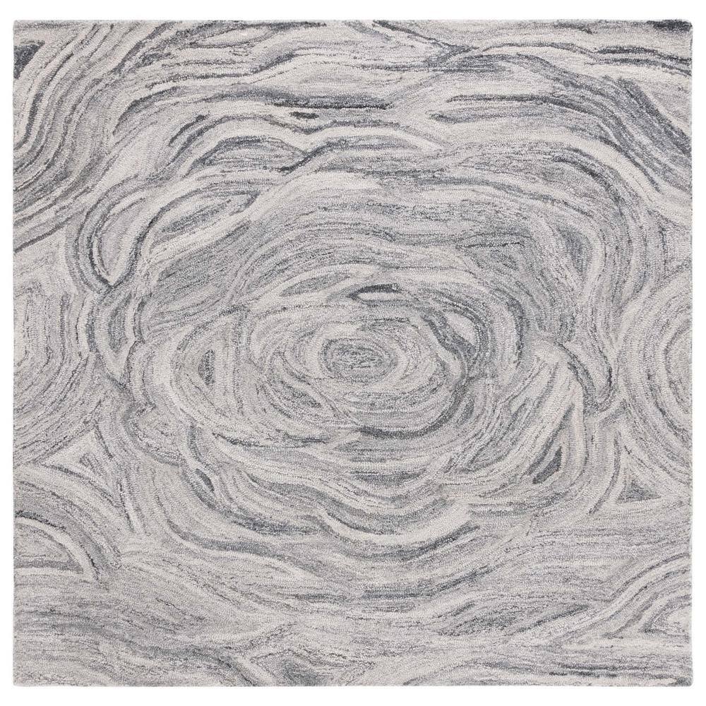 Hand-Tufted Abstract Dark Grey & Black Wool Blend 6' Square Area Rug