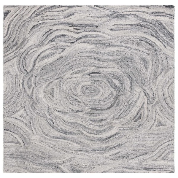 SAFAVIEH Abstract Dark Gray/Black 6 ft. x 6 ft. Floral Eclectic Square Area Rug