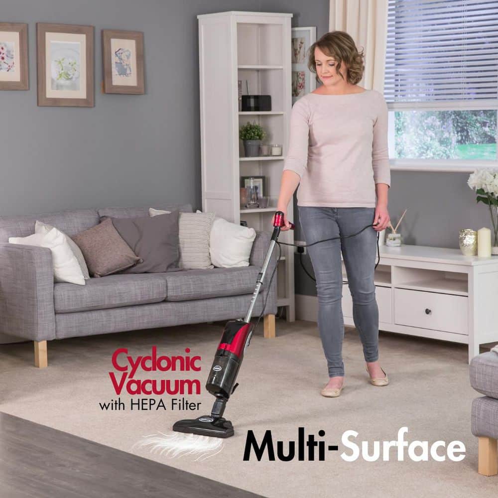 Red and Black Multi-Use Stick Floor Cleaner with HEPA Filter