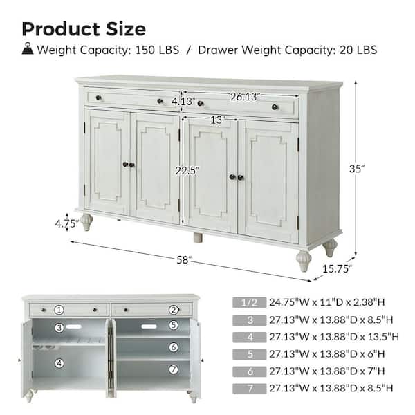 JAYDEN CREATION Rebecca White MDF 58 in. W Traditional 2