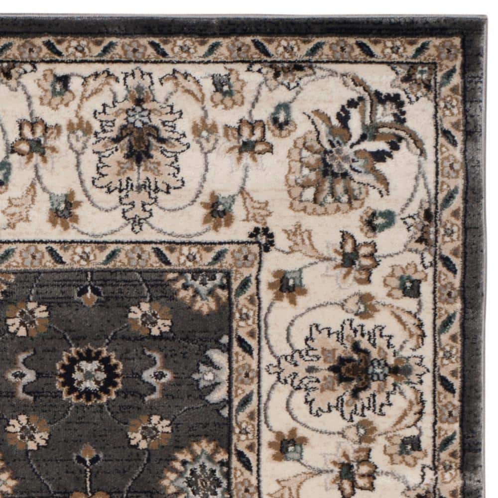 Elegant Gray Floral 8' x 10' Synthetic Easy Care Area Rug