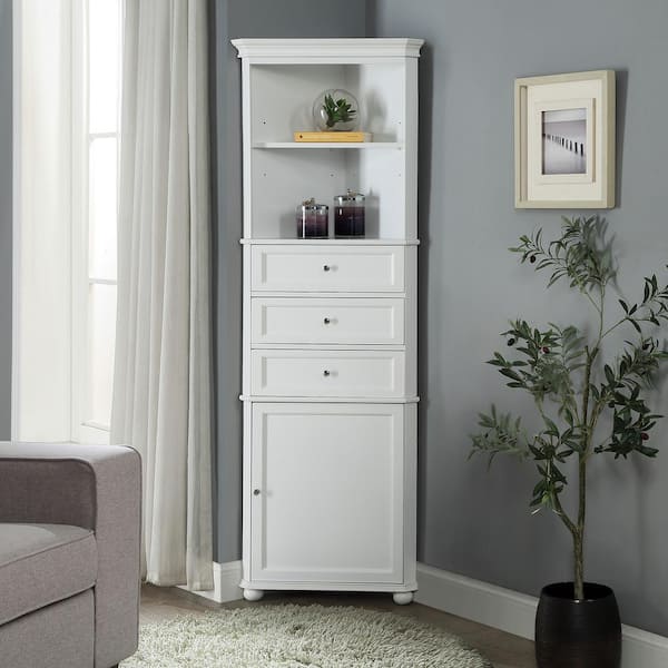 Hampton Harbor 23 in. W x 13 in. D x 68 in. H White Freestanding Linen Cabinet