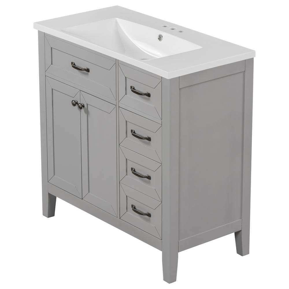 35.98 in. W x 18.03 in. D x 35.98 in. H Freestanding Bath Vanity in Gray wi