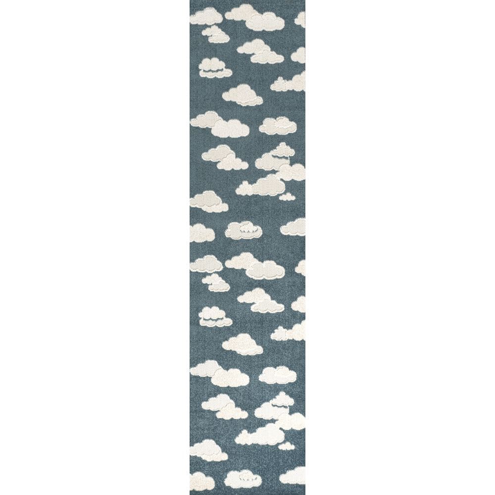 Hedwig Rug JONATHAN Y Hedwig High-Low Youth Cloud Scandi Dark Blue/Ivory 2 ft. x 8 ...