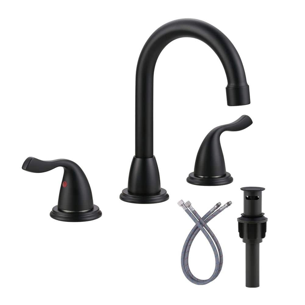 WOWOW 8 in. Widespread Double-Handle Bathroom Faucet in Black 994350B ...